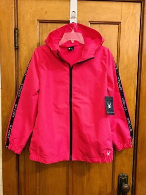 Spyder hooded full zipper women’s waterproof jacket pink NWT size M $99.00 - Image 1 of 4