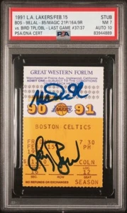 MAGIC JOHNSON/LARRY BIRD SIGNED LAST GAME#37/37 TICKET 1991 LAKERS PSA 7 AUTO 10 - Picture 1 of 17