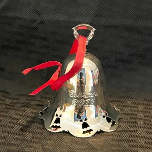 Towle 2011 Silver Plated Bell Christmas Ornament Holly Bell Cut Out 3.5” - Picture 1 of 5