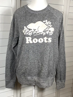 Roots Original Crew Sweatshirt In Gray Salt & Pepper Size Medium Felt Logo - Image 1 of 4