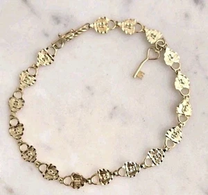 VTG OroAmerica 14K Yellow Gold Heart Locket & Key Bracelet Reversible Motif 7.5" - Picture 1 of 5
