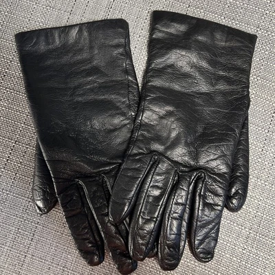 Vintage Fownes Leather Gloves Womens Sz 7 1/2 Black Cashmere Lining Classiccore - Image 1 of 4