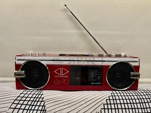 RED Sharp QT-70 Stereo Radio Cassette Recorder NO Adapter Radio Works FOR PARTS - Picture 1 of 24