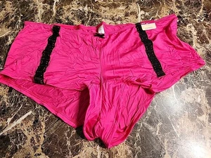 NWT Cacique Boy Short Lane Bryant Panties 22/24 Hot Pink  Black Lace - Picture 1 of 12