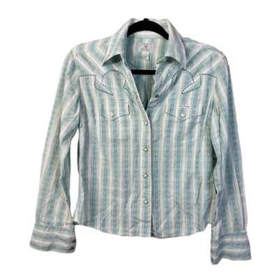 Camisa occidental abotonada Lucky Brand. Pequeño. Excelente estado. Blanco verde azulado/cremoso Foto 1 de 4