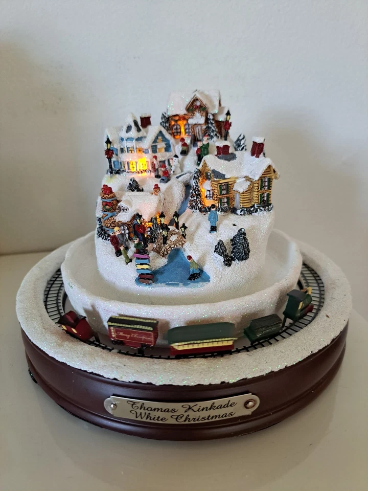 Thomas Kinkade Masterpiece Edition White Christmas Village Moving Train Light Up - Image 1 of 4