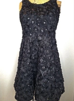 Floral Applique & Sequin Black Sleeveless Minidress - Image 1 of 4