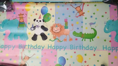 Birthday Gift Wrap Wrapping Paper Children Girl Boy Retro Bulk Rolls X6 Rolls  - Image 1 of 4