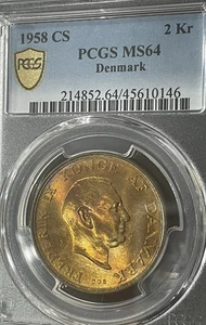 DÄNEMARK 1958 2 KRONEN SCHÖN GETÖNT BEWERTET MS64 VON PCGS - Bild 1 von 6