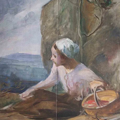 Frauenporträt Holzsammlerin Landschaft Studie unsigniert Öl Leinwand vor 1900 - Bild 1 von 4