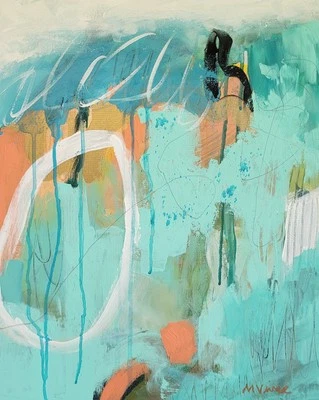 Pintura de arte moderna abstrata original oceano turquesa Mona Vivar 20x16  - Imagem 1 de 4