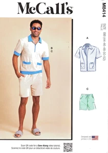 Men's Knit Shirts and Shorts McCalls Sewing Pattern M8414 Sizes 44 to 52 - Picture 1 of 2