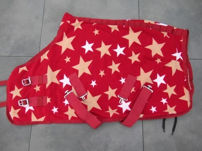 Abschwitzdecke Fleece Stars Minishetty Pony weinrot braun weiß Gurte 75/125 cm 2 - Bild 1 von 4