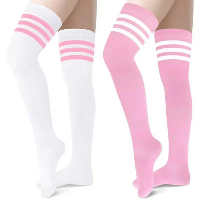 Pink Knee High Socks Thigh Highs Pink Thigh High Socks Over the Knee Socks fo - Image 1 of 4