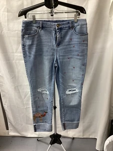 Chico’s Women’s So Slimming Girlfriend Ankle Blue Jeans Cuffed Size 1.5 Camel - Picture 1 of 8