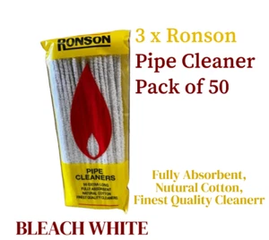 3 x RONSON PIPE CLEANERS NATUREL COTTON FULLY ABSORBENT BLEACH WHITE PACK OF 50 - Picture 1 of 1