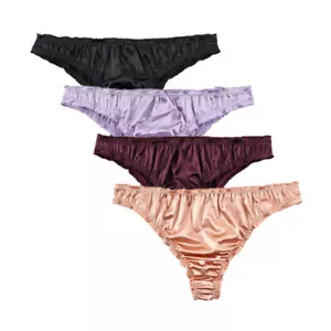 4-teiliges Set Damen Satin Bikini Slip Unterwäsche seidig Rüschen freche Höschen, S M L - Bild 1 von 6