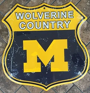 MICHIGAN 12"" X 12"" ESCUDO WOLVERINE PAÍS LETRERO DE METAL WOLVERINES UNIVERSIDAD - Imagen 1 de 5