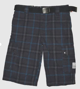 SHAN WHITE NASSAU NIGHT NEW NWT BOYS JR SZ 12 BLACK BLUE CARGO SHORTS BELTED - Picture 1 of 5