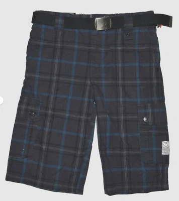 SHAN WHITE NASSAU NIGHT NUEVO CON ETIQUETAS NIÑOS JR TALLA 12 NEGRO AZUL CARGO PANTALONES CORTOS CINTURÓN Foto 1 de 4