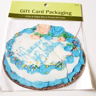 GARVEN Birthday Card Gift Card Holder Birthday Cake Blue Peach Roses Frosting Confetti