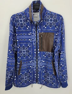 Standard Issue Jacket Mens XL Blue Bandanna Print Faux Leather Trip Zip Up Y2K - Picture 1 of 9
