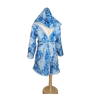 Woodrow and Friends Kids Blue Animal Print Hooded Robe Size Small 7 / 8 Flame Re - Picture 1 of 5