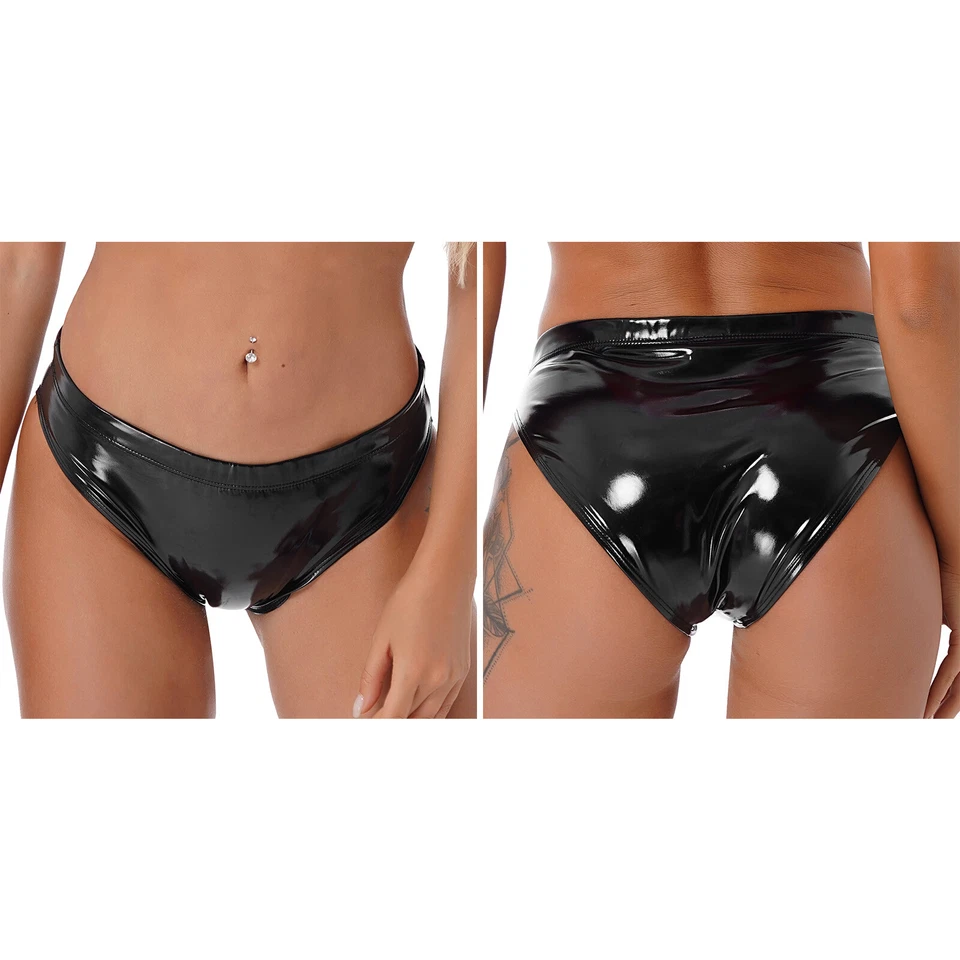 DE Damen Wetlook Slips Lackleder Hotpants Bikini Slip Shorts Hipster Panties  - Bild 1 von 1