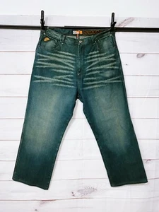 Akademiks Mens Denim Jeans Size 40 Blue/Green Straight Leg High Rise Pockets - Picture 1 of 10