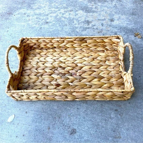 Sea Grass Rectangular Basket with Metal Handles Cover