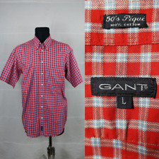 GANT L (16” 40.5cm) 50’s Pique Mens Check Short Sleeve Shirt Cotton P2P 52cm