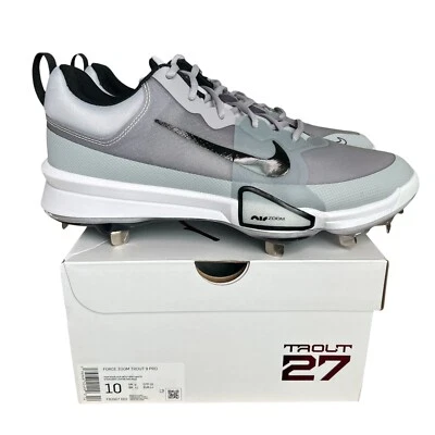 Nike Force Zoom Trout 9 Pro Sizes 8-13 Baseball Cleats White/Blk/Gray FB2907-002 - Image 1 of 4