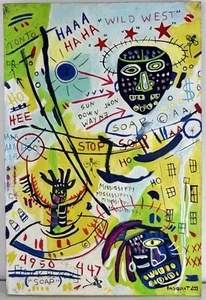 Jean-Michel Basquiat (Handmade) Oil On Canvas Signed & Stamped Painting,Vtg Art - Picture 1 of 4