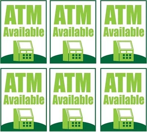 ATM Available Retail Window Display Paper Signs | Pack of 6 | 18"w x 24"h - Picture 1 of 4