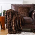 BATTILO HOME Brown Faux Fur Throw Blanket and Pillow Cover Set, Fur Blanket 50"x