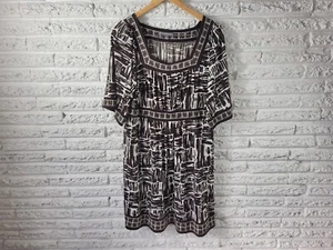 Apt 9 Womens Dress Extra Large XL Mini Short Sleeve Black Geometric Poly Blend - Picture 1 of 12