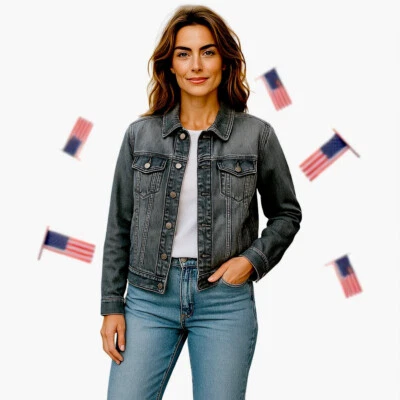 Chaqueta Denim Rock & Republic Negra Bandera Patriótica Mujer XL Foto 1 de 4