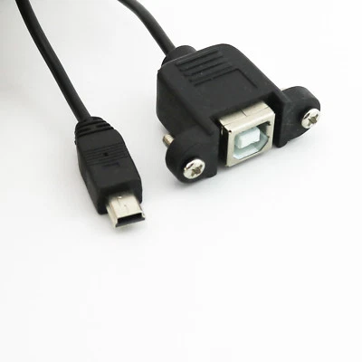 USB 2.0 B Female Panel Mount to Mini 5Pin Male Coiled Spiral Extension Cable 5FT - Image 1 of 4