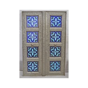 Antik Holz Weiß Metall Wanddeko Fenster Paneele Paar Original Handarbeit - Bild 1 von 5