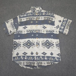 Hang Ten Shirt Mens MEDIUM Blue Geometric Short Sleeve Button Up Casual Size M - Picture 1 of 9