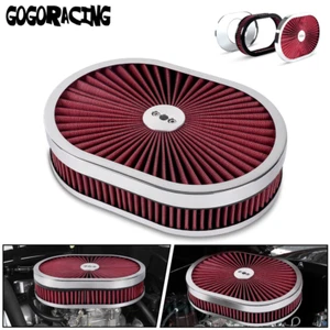 12" Oval Super flow Thru Air Cleaner Washable For SBC Chevy Ford 5-1/8 Carb Neck - Picture 1 of 12