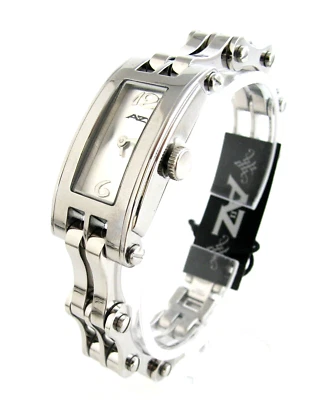 A II Z BY TIMEX 银色不锈钢自行车链带白色表盘手表 V0V701 — 第 1/4 张图片