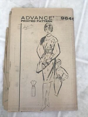 1950s Vtg Advance Sewing Pattern 9646 Womens Shesth Belted Dress Sz 12 - Image 1 of 3