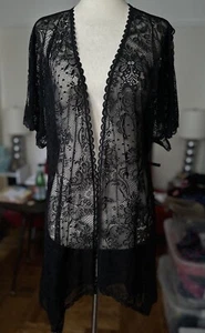 Vintage Jonquil Diane Samandi Lace Robe Jacket Small Black High Low Hem No Belt - Bild 1 von 17