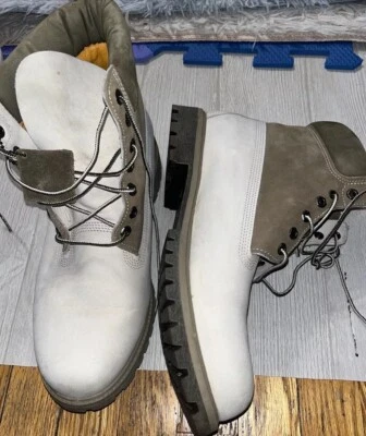 Timberland 6” Botas de Cuero Premium 9655B para Hombres Talla 13 Blanco y Gris ¡Excelente Estado! Foto 1 de 4