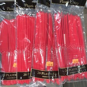 Lot of 4 packs of 20 (80) Red Plastic Knives