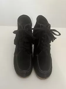 Country Road Women’s Black Lace Up Leather Ankle Boots Tasseled Laces Size 7 - Picture 1 of 10