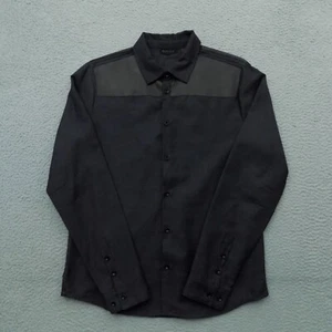 Rogue Shirt Mens Large Black Button Up Wool Leather Tailored Long Sleeve 6974 - Picture 1 of 11