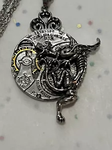 Silver Plated Steampunk BOHO Gears Dragon Necklace 1.5 Diameter - Picture 1 of 16