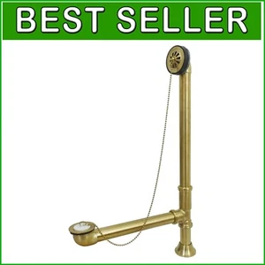 Versatile Brushed Brass Overflow & Waste Drain for Clawfoot Tubs - 20-1/4 inch - Picture 1 of 4